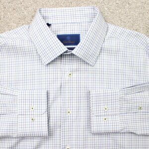 David Donahue Shirt Mens 17, 34/35 Blue Luxury Non-iron Trim Fit Long Sleeve